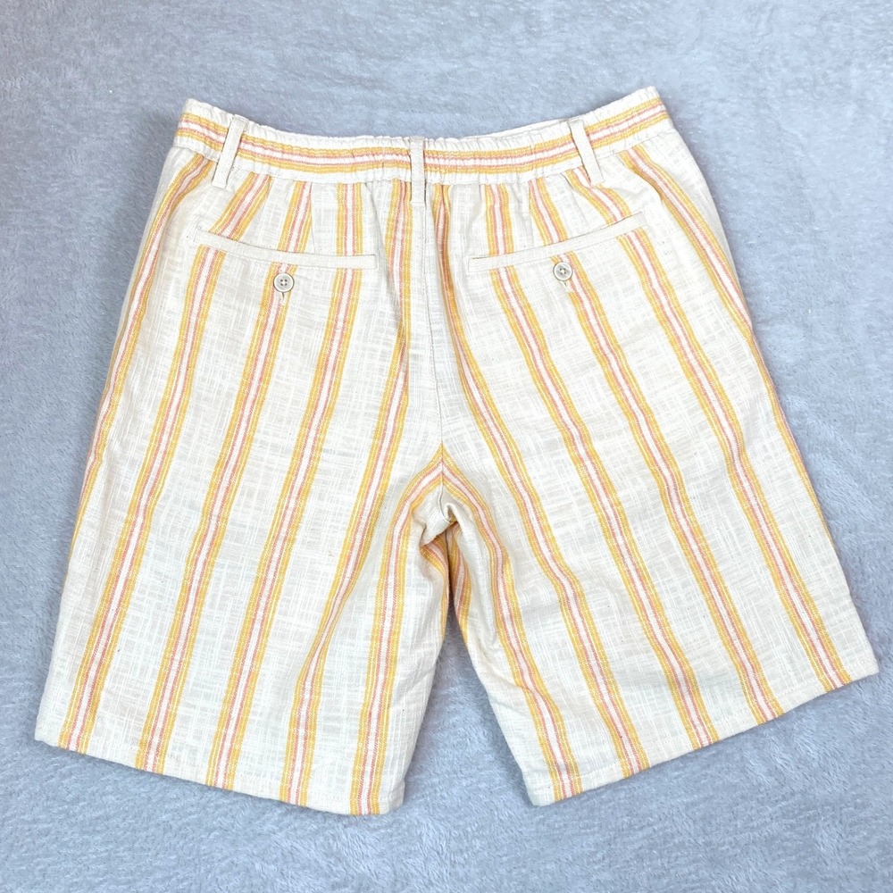 Zara Mens Textured Striped Shorts M Cream Orange Nautical Moroccan Coastal Beach - Picture 2 of 10